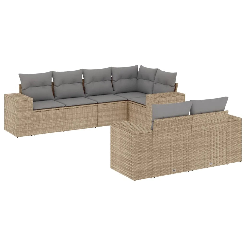 Set Divani da Giardino 7 pz con Cuscini Beige in Polyrattan 3255146