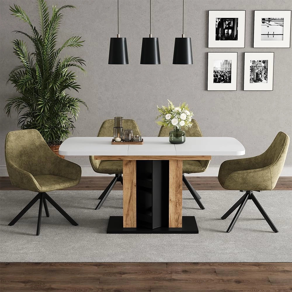 tavolo da pranzo allungabile Fenaro, Rovere bianco/dorato, 120 x 80 cm, allungabile con estrazione sincronizzata per lunghezza tavolo variabile