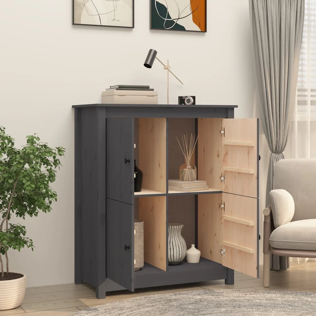 Credenza-Buffet-Armadio da cucina Grigia 83x41,5x100 cm in Legno Massello di Pino 923056