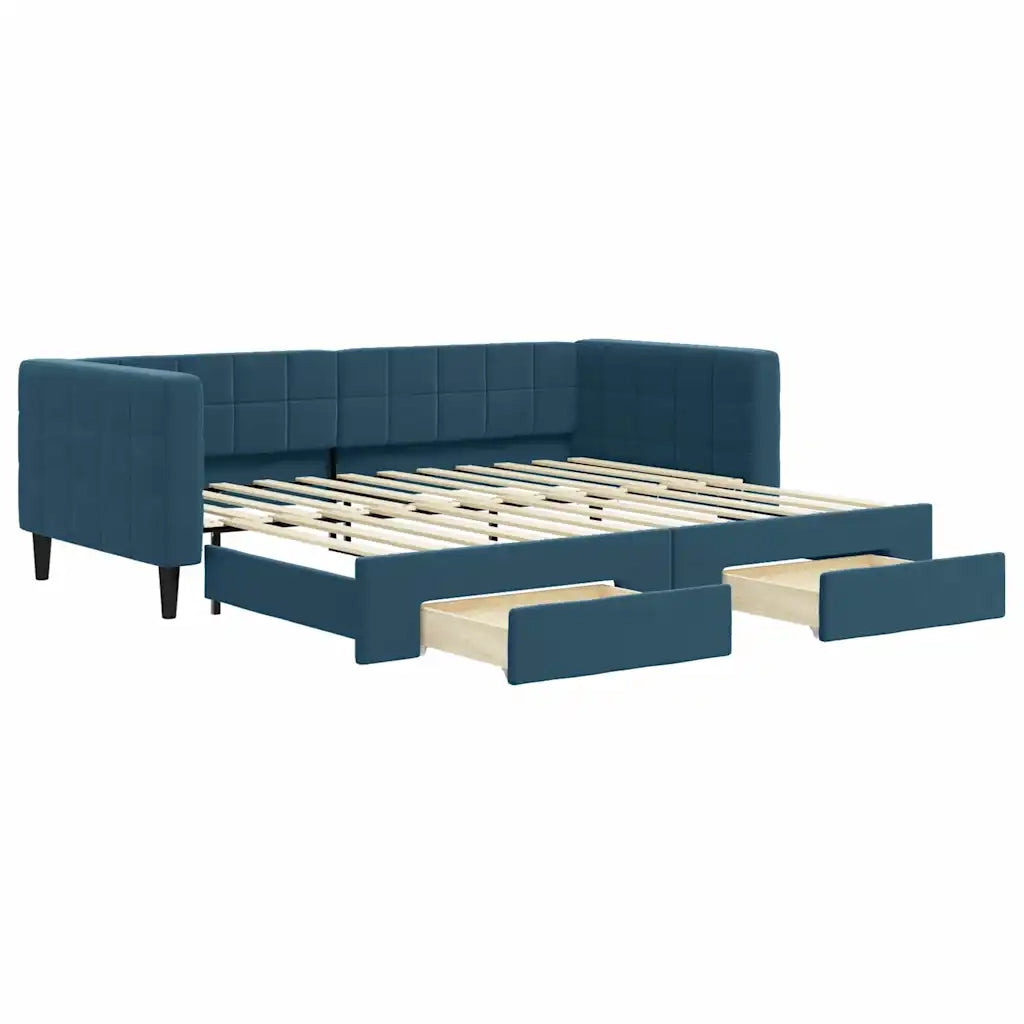 Divano Letto Estraibile con Cassetti-Sofa Letto-Daybed Blu 90x200 cm in Velluto 575610