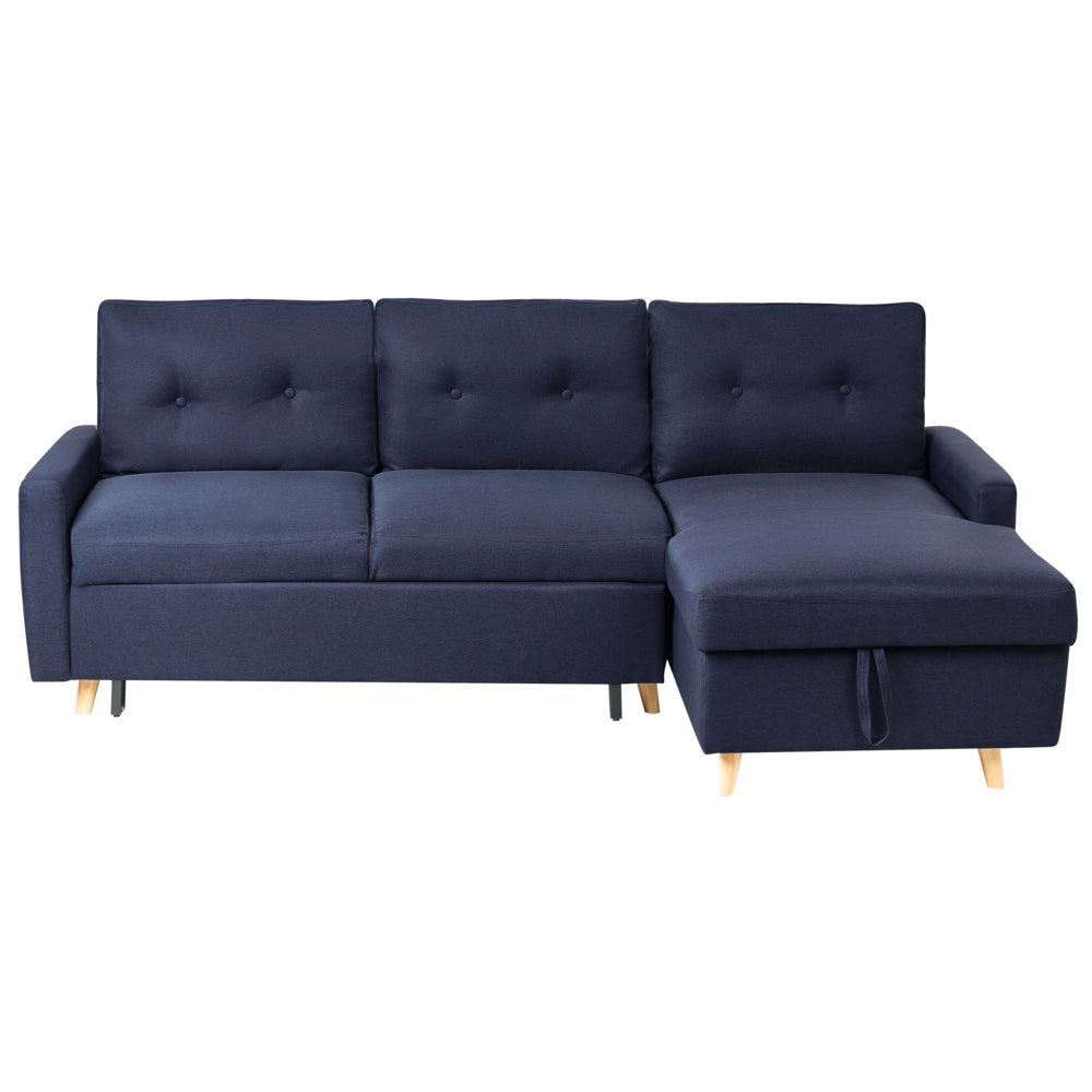 Divano letto ad angolo in tessuto blu 4 posti contenitore a forma di L con orientamento a versione sinistra