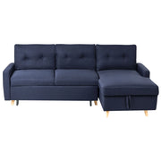 Divano letto ad angolo in tessuto blu 4 posti contenitore a forma di L con orientamento a versione sinistra