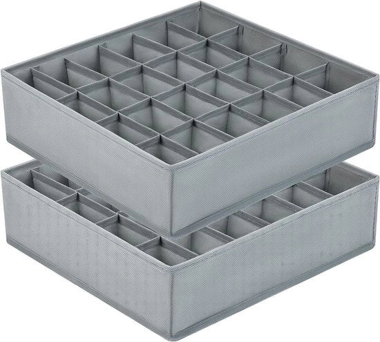 Scatola di Stoccaggio a 2 Pezzi con 24 Cellule, Divisori di Cassetto e Organizzatore per Capri e Sottovestiti (Grigio)