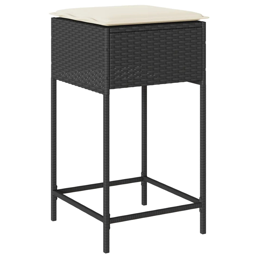 Set Bar da Giardino 3 pz con Cuscini in Polyrattan Nero 3261496