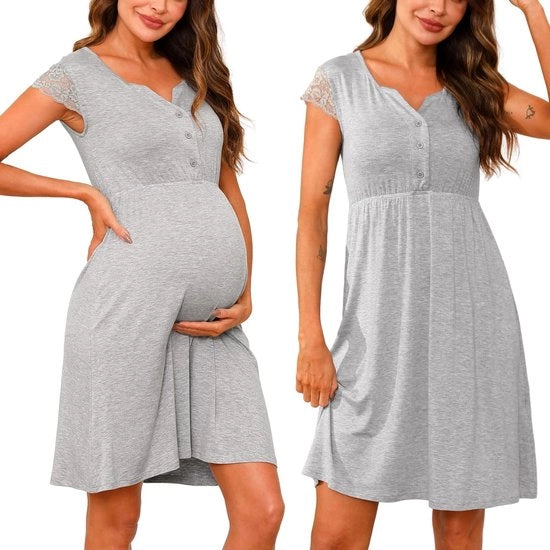 Vestone per Donne in Speranza - Collo V - Cerniera per Allattamento - Maniche Soffice - Materiale Cotone/Elastan - Respira Facile/Comodo - Ideale per le Donne in Speranza - Abbigliamento Notturno