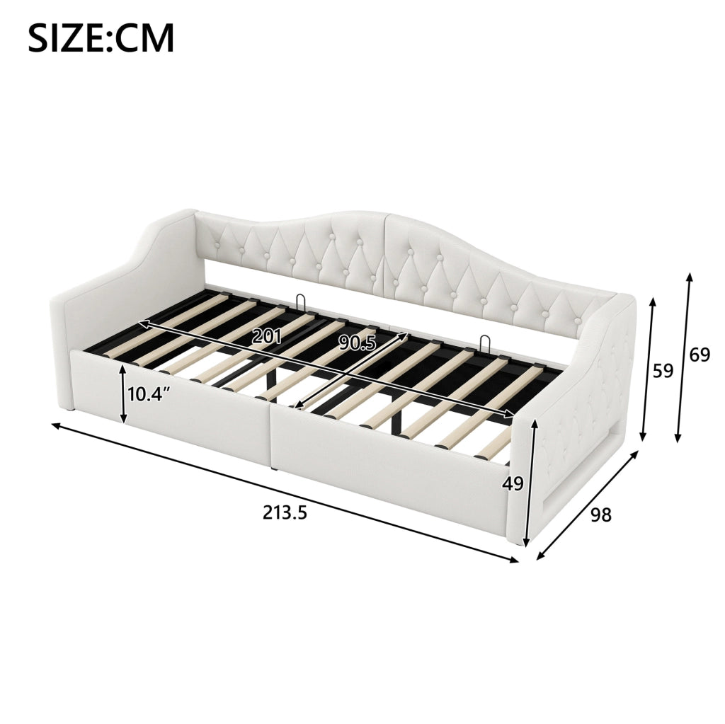 Tagesbett 90x200 con LED e vano contenitore; beige