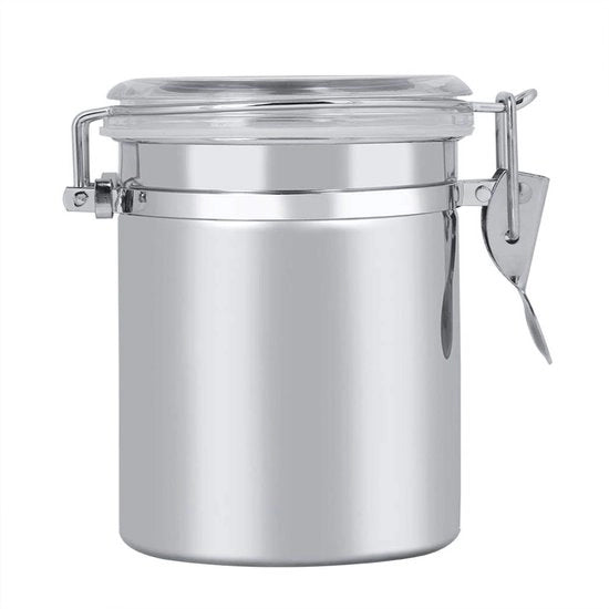 Contenitore di conservazione alimentare - Impermeabile - Acciaio inossidabile - Con coperchio trasparente - Chiusura robusta - Per caffè/tè/zucchero - Dimensioni 10 * 11cm - Contenitore di conservazione