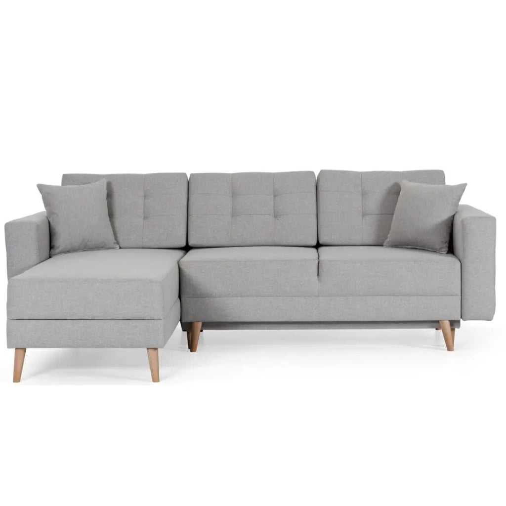 Divano angolare convertibile HASGARD 3 posti grigio 248x162 cm - contenitore e piedi in legno