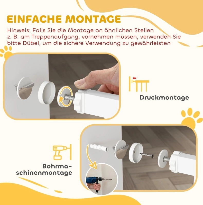 Cancello di Sicurezza per Scale 75-85 cm in Acciaio con Porta per Gatti Senza Fori Bianco