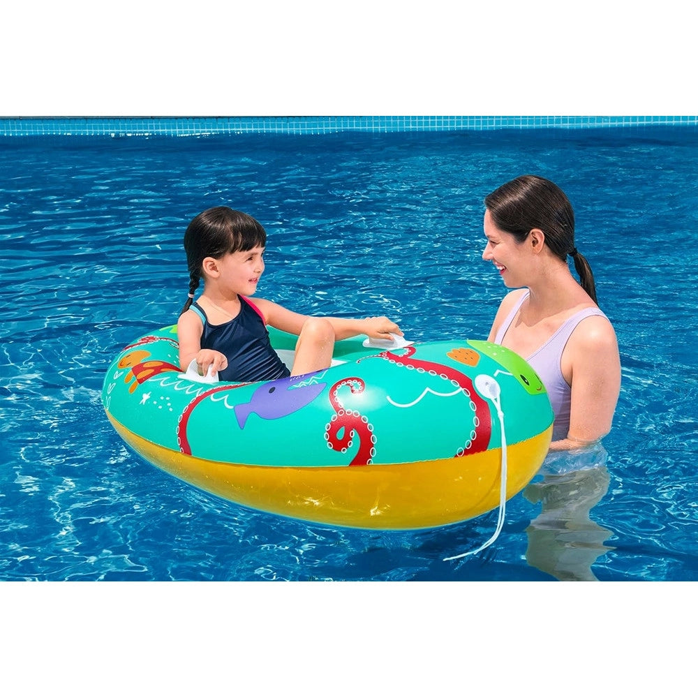 Trade Shop - Canotto Canottino Gonfiabile Per Bambini Balena Pesci Granchio Felice 119x79cm 34009 -