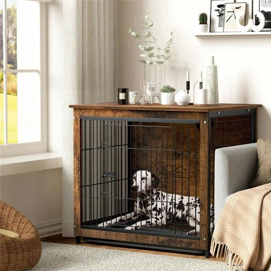 Banco - Banco 2 In 1 - Con Doppia Porta - In Legno - Porte Metalliche - Sedia E Cassetto - Idoneo Per Animali Da 10Kg In Giù - Misura S - Materiale Waterproof