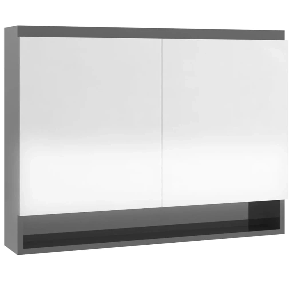 Mobiletto specchio da bagno 80 x 15 x 60 cm grigio lucido MDF 02_0006712