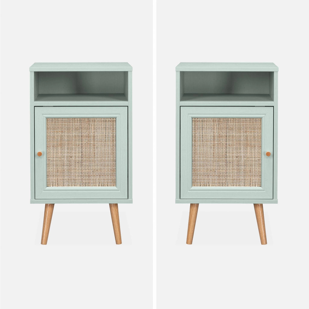 Comodino scandinavo in vimini, verde celadon