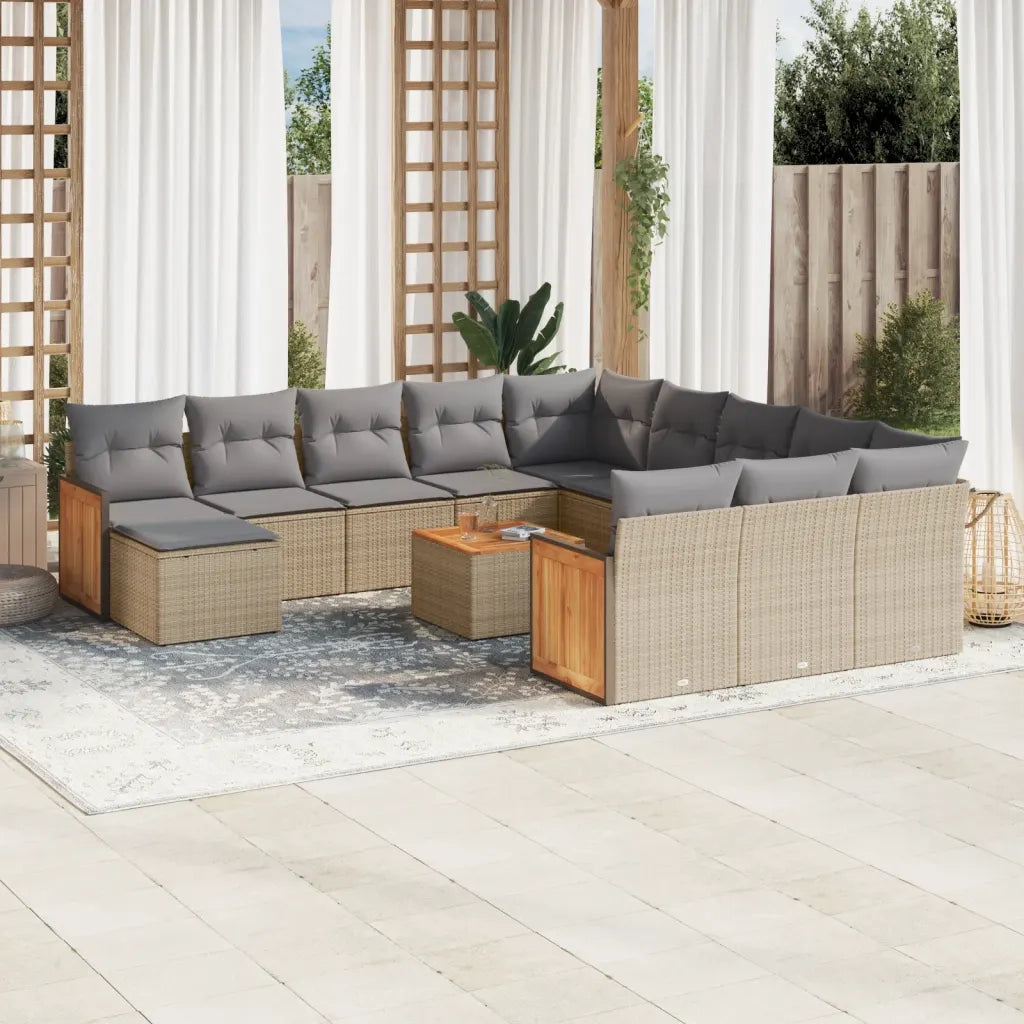 Set Divano da Giardino 13 pz con Cuscini Beige in Polyrattan 3260673