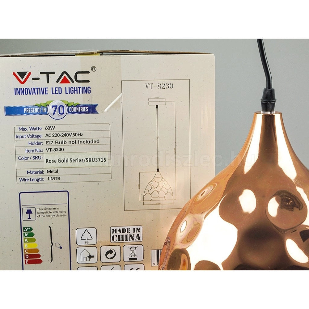Trade Shop - Lampadario Pendente Lampada A Sospensione In Metallo Cono Oro Rosa Rame Vt-8230 -