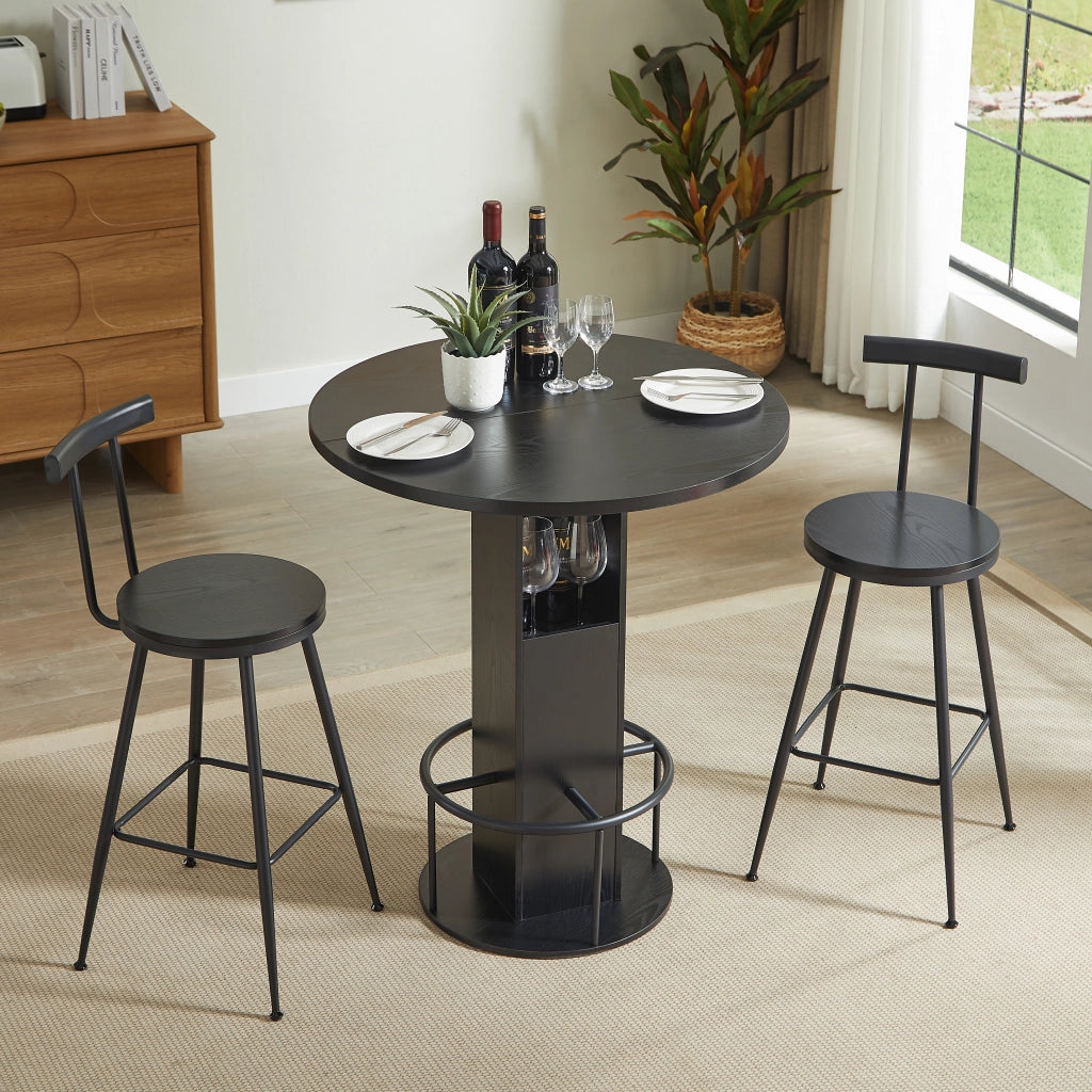 Set Tavolo Bar Rotondo e 2 Sgabelli ¨C Xylo ¨C Legno e Metallo, Nero