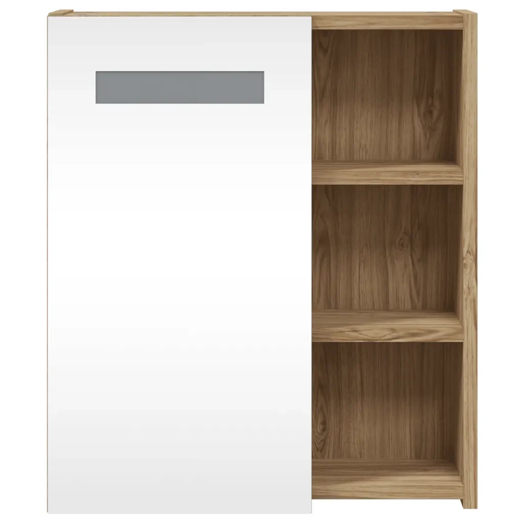 Armadietto Bagno con Specchio e LED-Mobiletto a specchio Rovere 45x13x52 cm