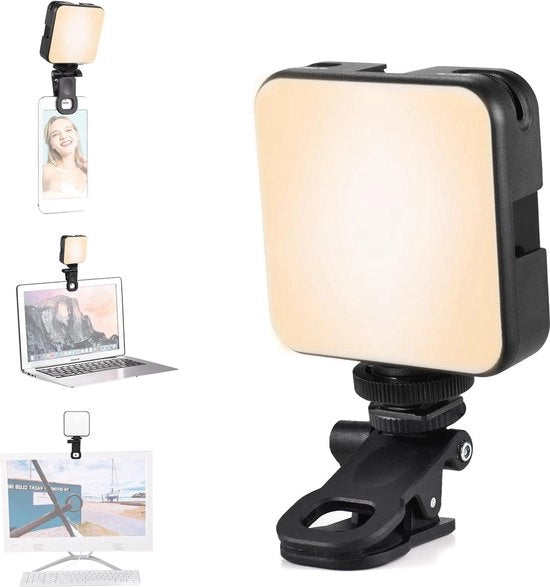 Lampada selfie con clip - Luce video regolabile per foto e video - Mini luce video 2500K-6500K - Lampada per fotocamera smartphone