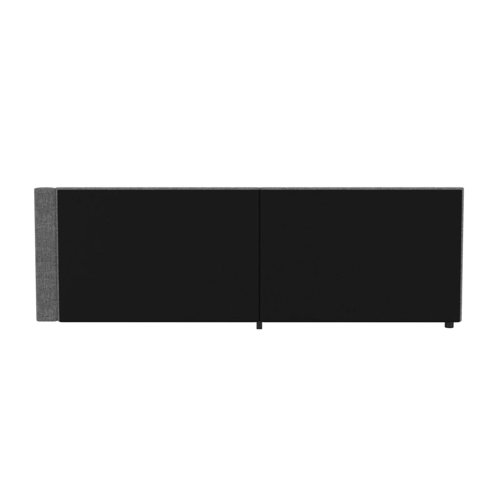 Letto daybed 90x200 cm in lino grigio con LED; USB e Type-C; 2 cassetti e vani contenitore