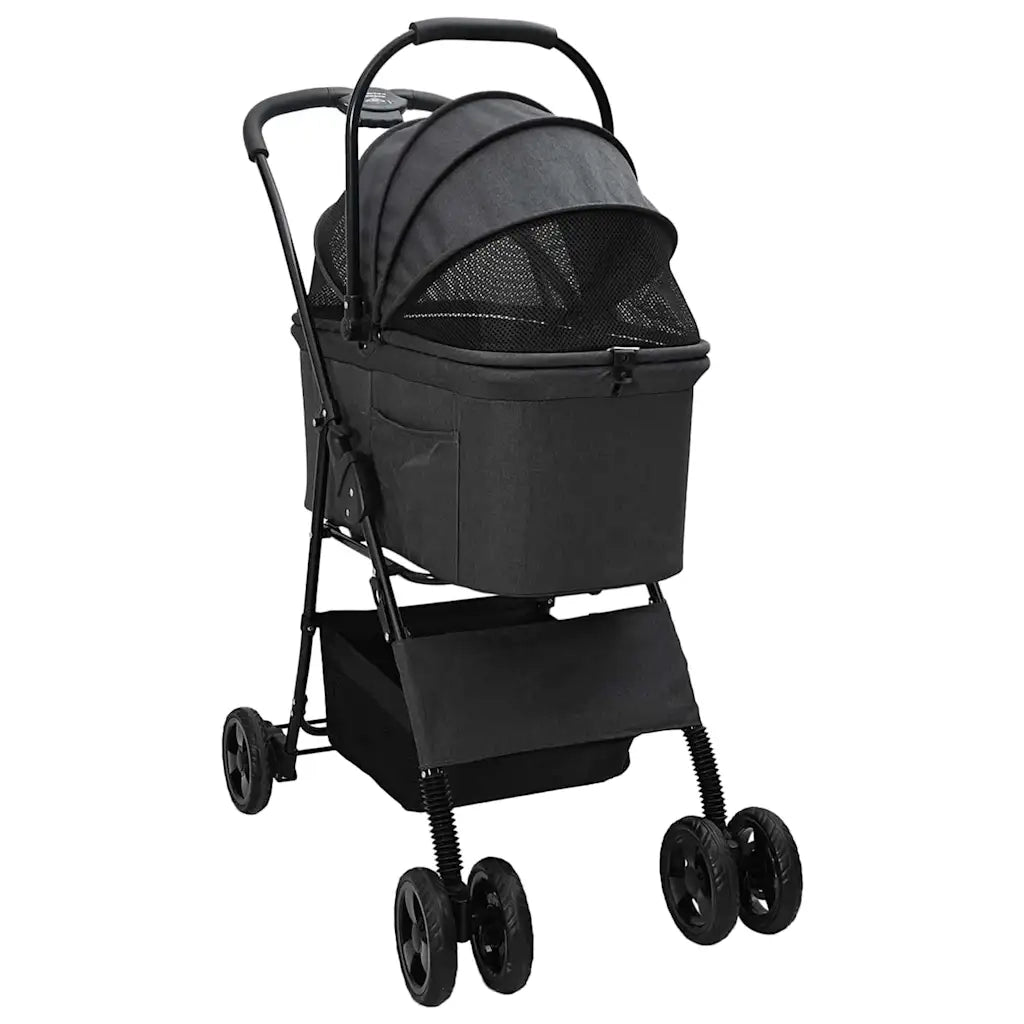 vidaXL Passeggino pieghevole per animali Nero 81 x 47 x 99 cm