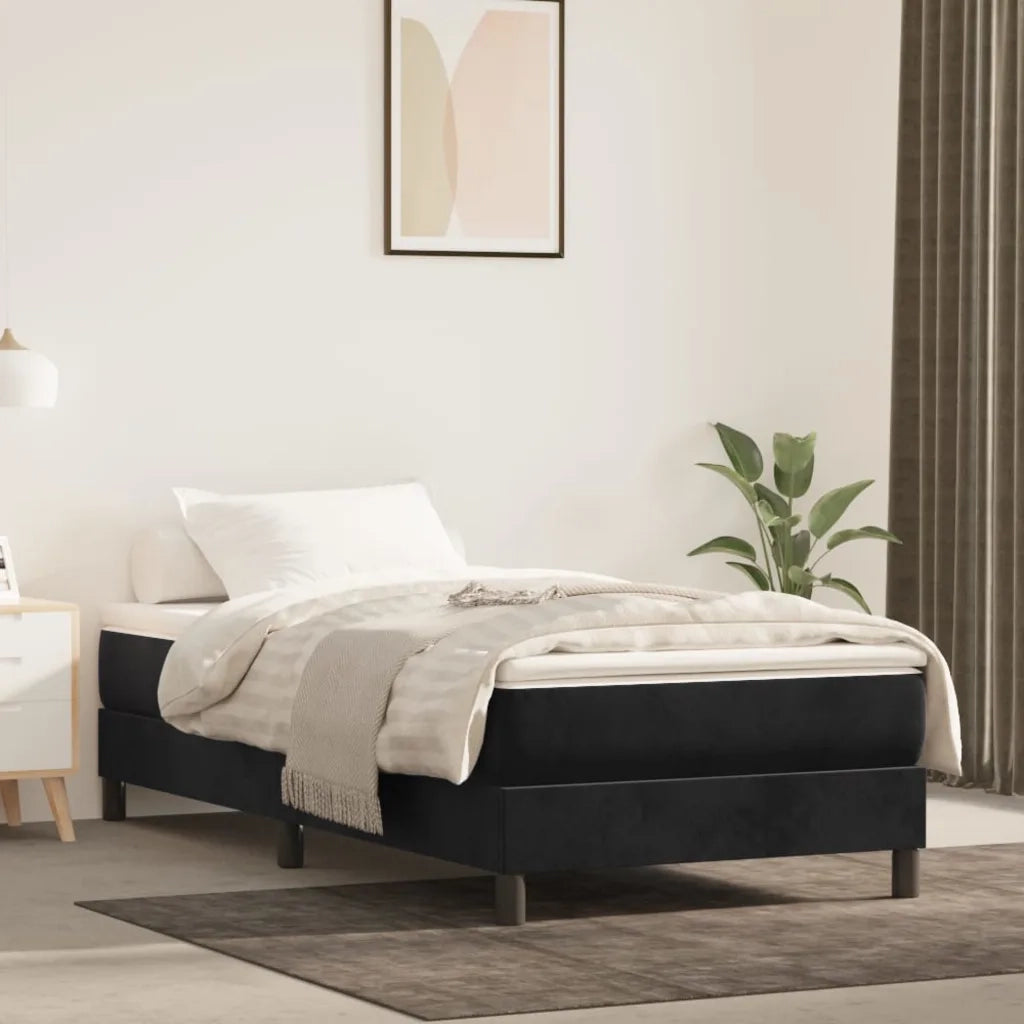 Letto singolo | Letto per adulti | Giroletto a Molle con Materasso Nero 100x200 cm in Velluto