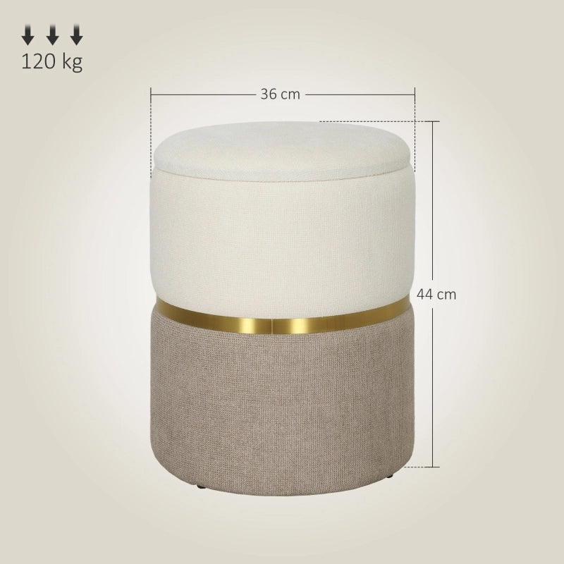 POUF CONTENITORE Ø36 x 44 cm Bianco Crema in Chenille con anello in metallo