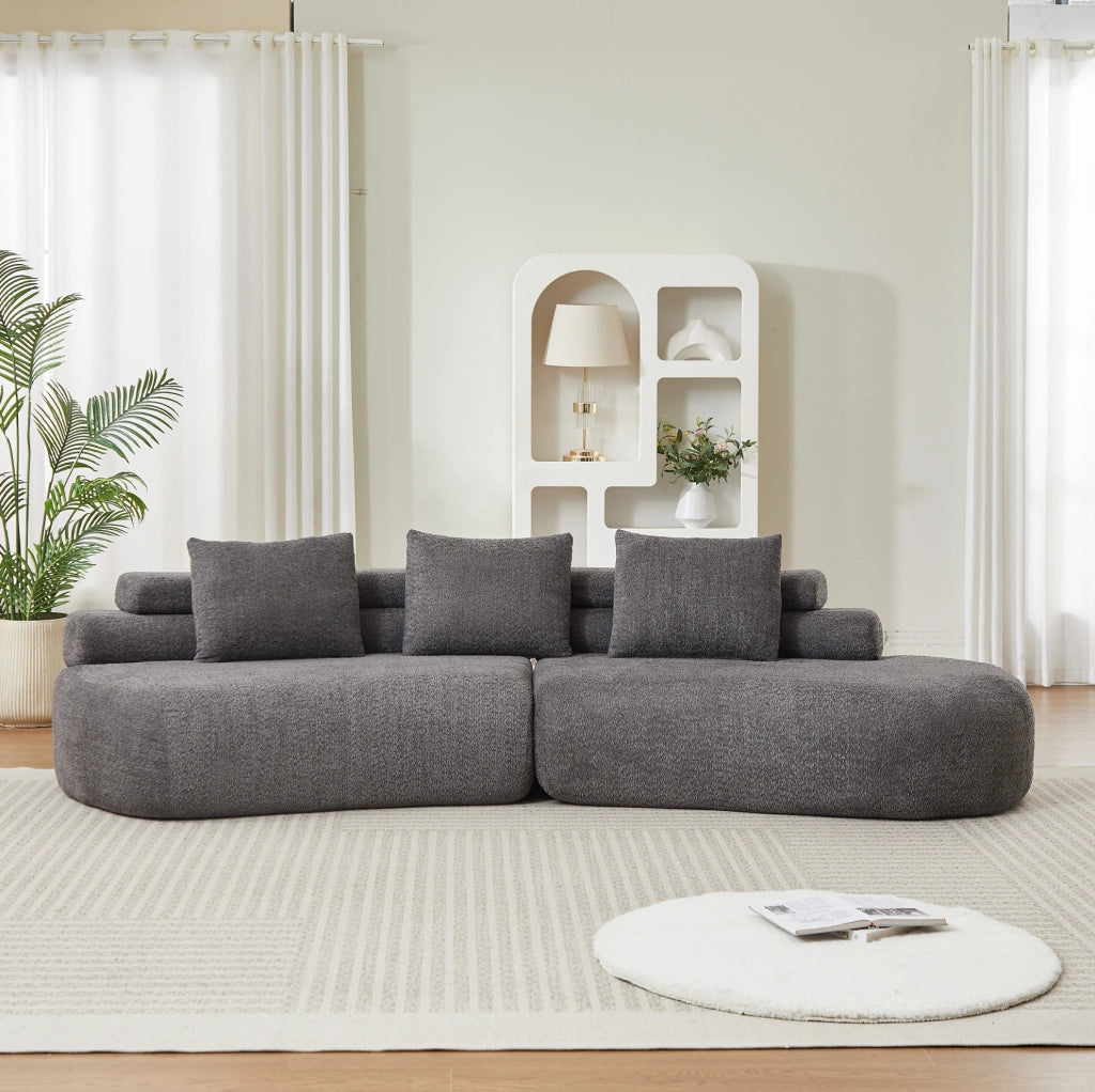 Divano modulare curvo 3 pezzi in chenille grigio antracite HOMVRA