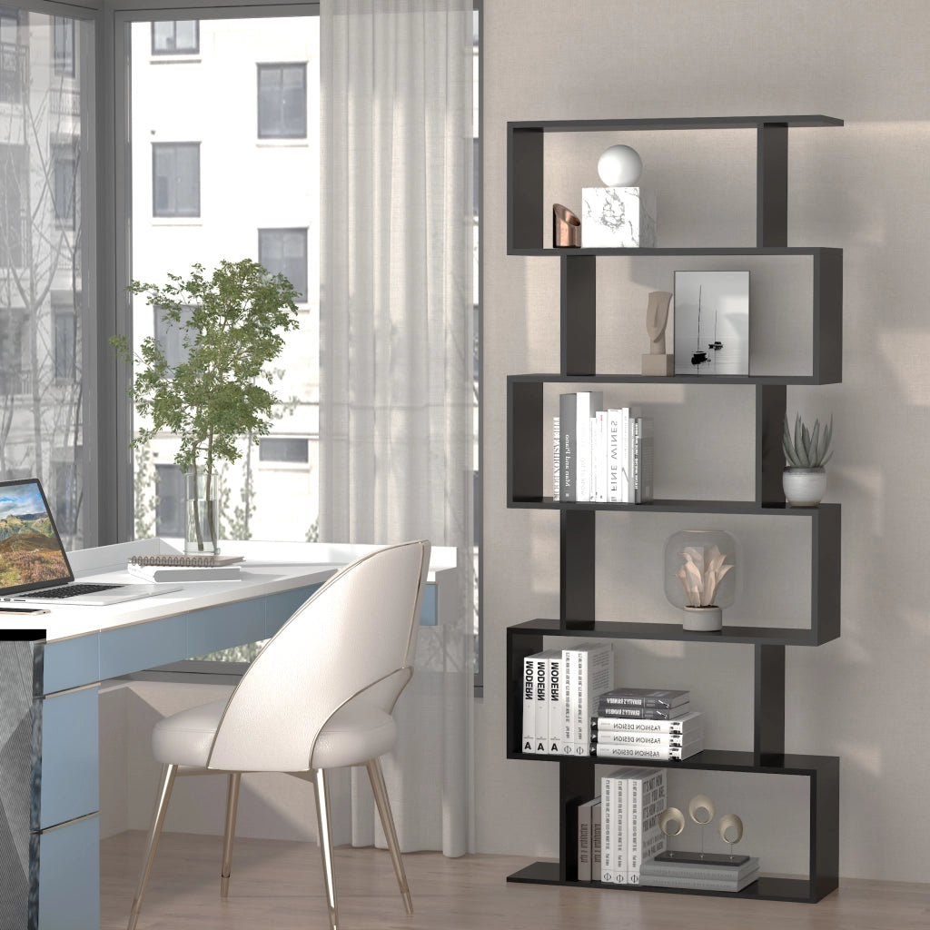 Libreria Legno Design Moderno con 6 Ripiani 80 ¡Á 23 ¡Á 192cm Nero