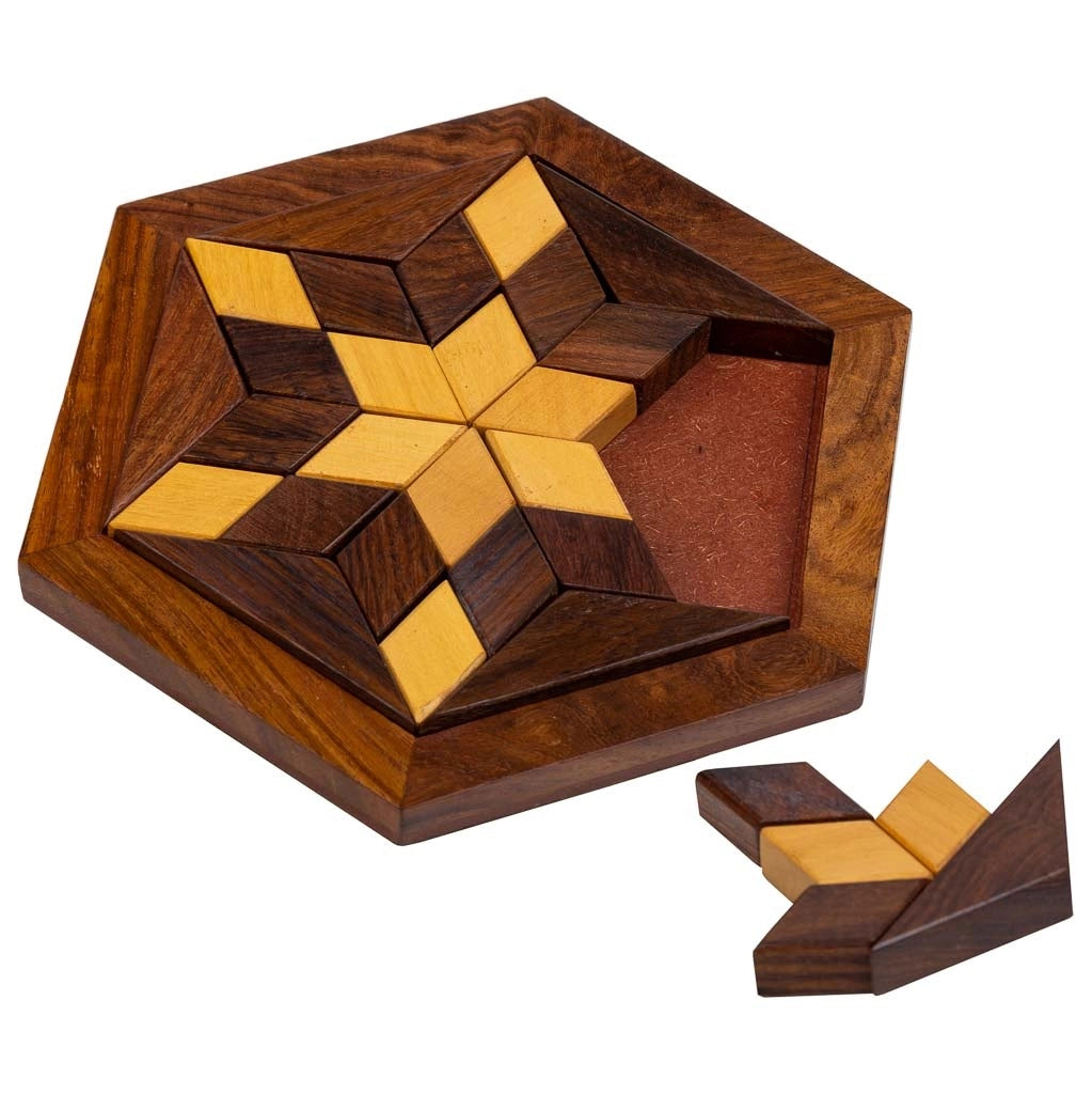 Puzzle esagonale in legno marrone 13,5x13,5x3h