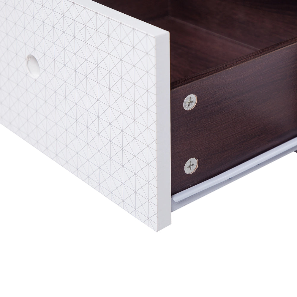 Mobile TV in legno scuro con bianco per TV fino a 50ʺ con ripiani a 3 cassetti