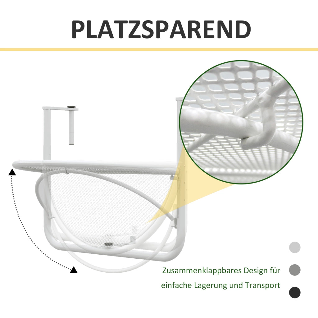 Tavolo da giardino a semicircolare regolabile in altezza per balcone ?30 cm per terrazza in metallo bianco L60 x L45 x H50 cm