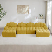 Divano modulare 4 posti con 2 pouf; configurazione a U o L; in fleece granulato giallo