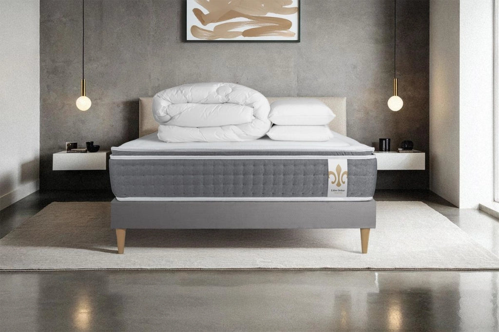 Pacchetto letto completo - Materasso 160x200cm + Box spring con doghe (kit) + 2 cuscini + Piumino - Vingt-Six PLUS