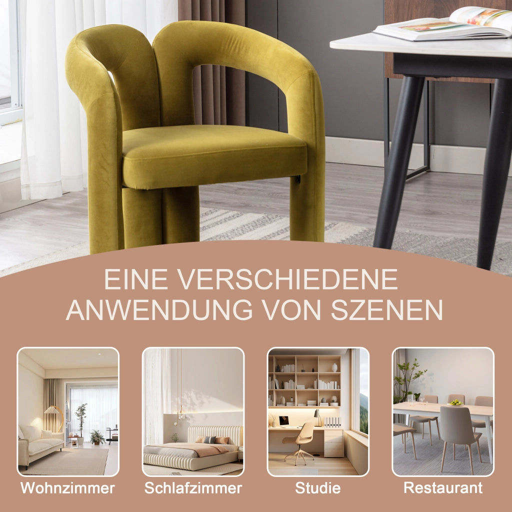 Sedia da pranzo poltroncina con schienale avvolgente e braccioli, in velluto Olive Green 64 × 50.5 × 71 cm