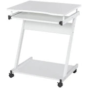 Tavolo Porta PC Classico e Salvaspazio, Piano Tastiera a Scomparsa, 4 Ruote e Ripiano Inferiore Bianco 60x48x73cm