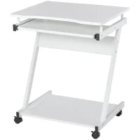 Tavolo Porta PC Classico e Salvaspazio, Piano Tastiera a Scomparsa, 4 Ruote e Ripiano Inferiore Bianco 60x48x73cm