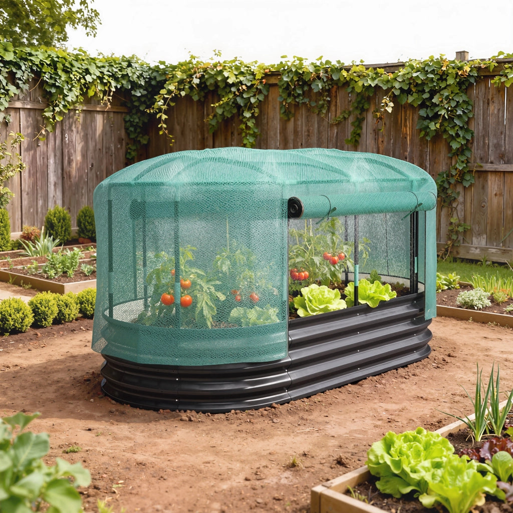 Letto da giardino rialzato con gabbia di protezione ¨C Minimal ¨C 180x90x93 cm grigio e verde