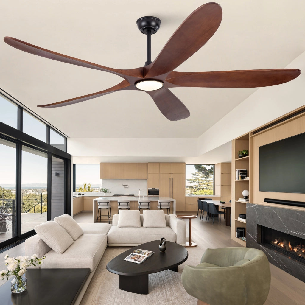 Ventilatore da soffitto 60 pollici con luce, ultrapiatto, 5 pale legno massello noce scuro, 3CCT dimmerabile, 6 velocit¨¤, aria silenziosa