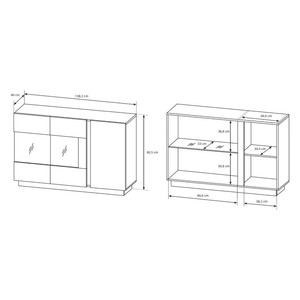 Madia Haka, Credenza 3 Ripiani, 138x40x91h cm Bianco Lucido