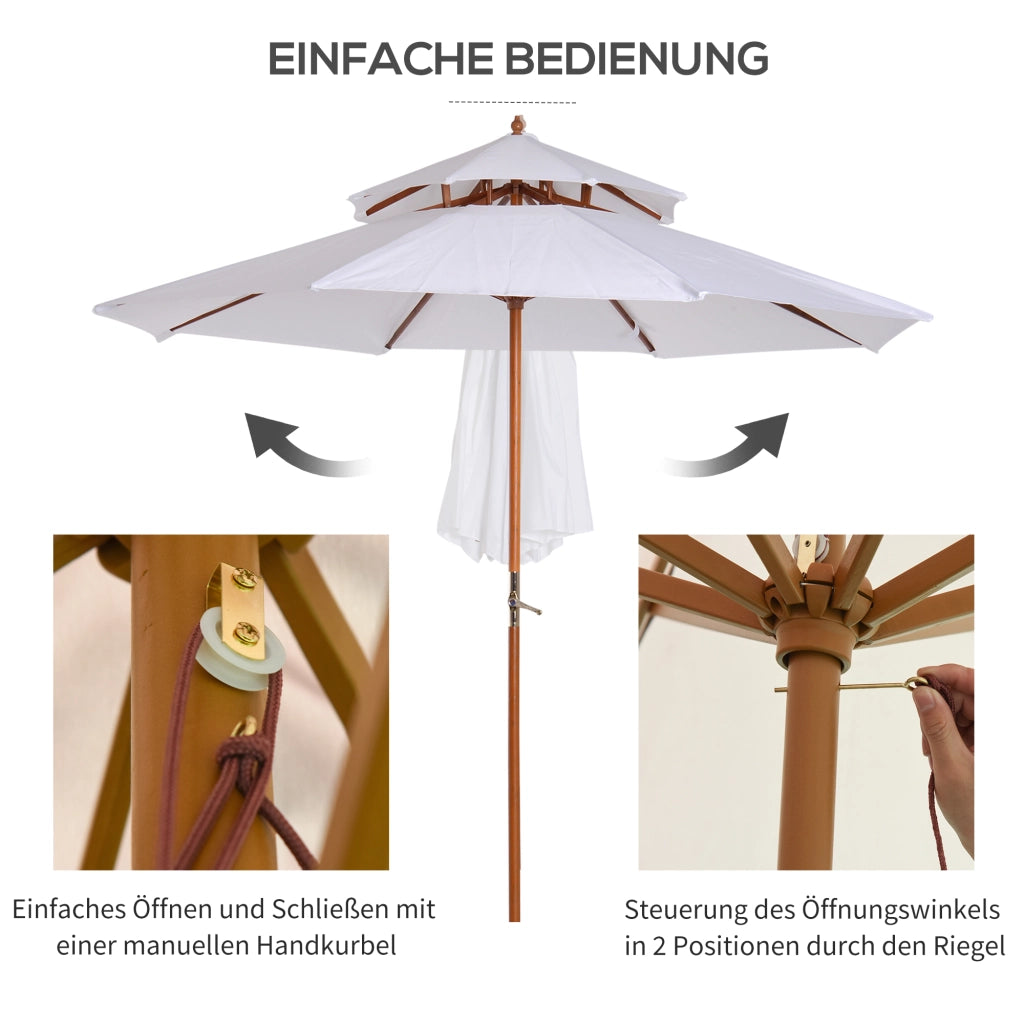 Ombrellone da giardino in legno doppio tetto ¨C zephmum ¨C bianco 300x300