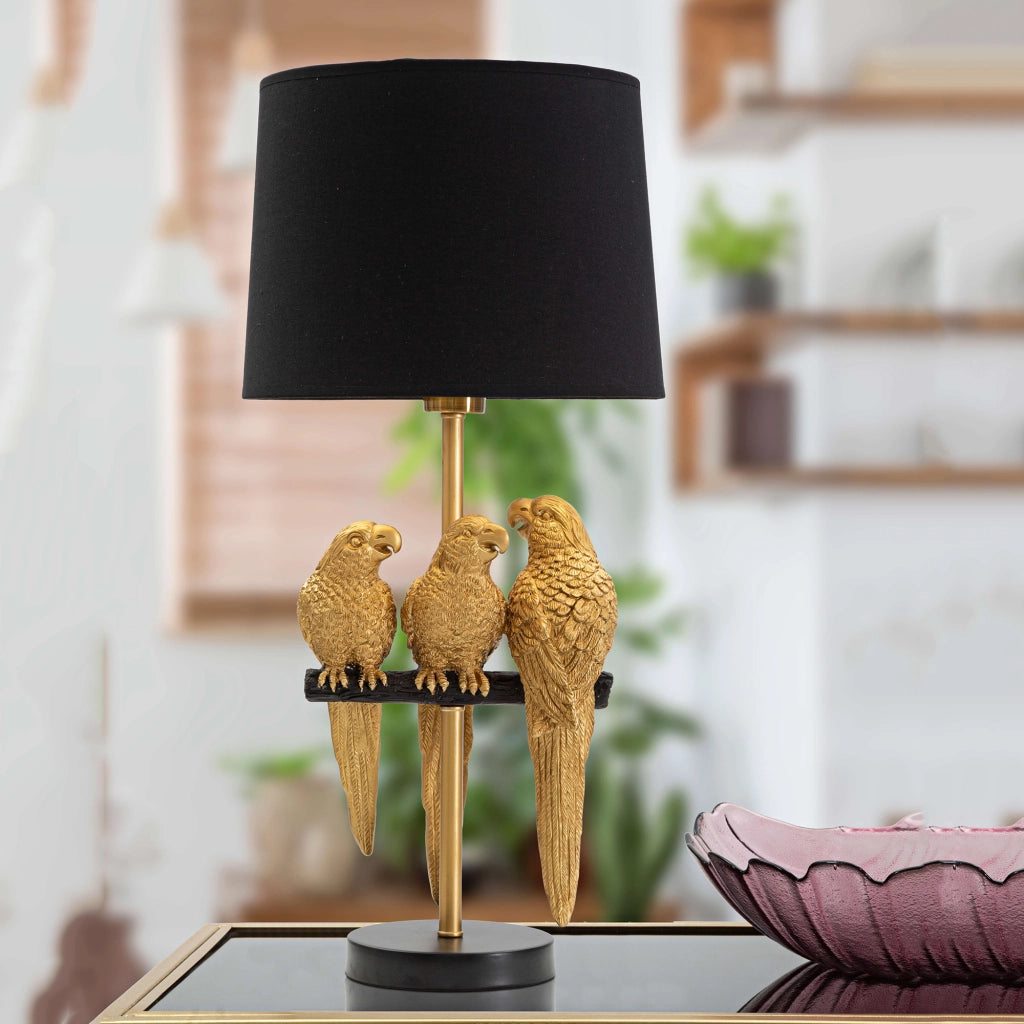 Paia, Lampada da Tavolo Decorazione con Pappagalli, oro