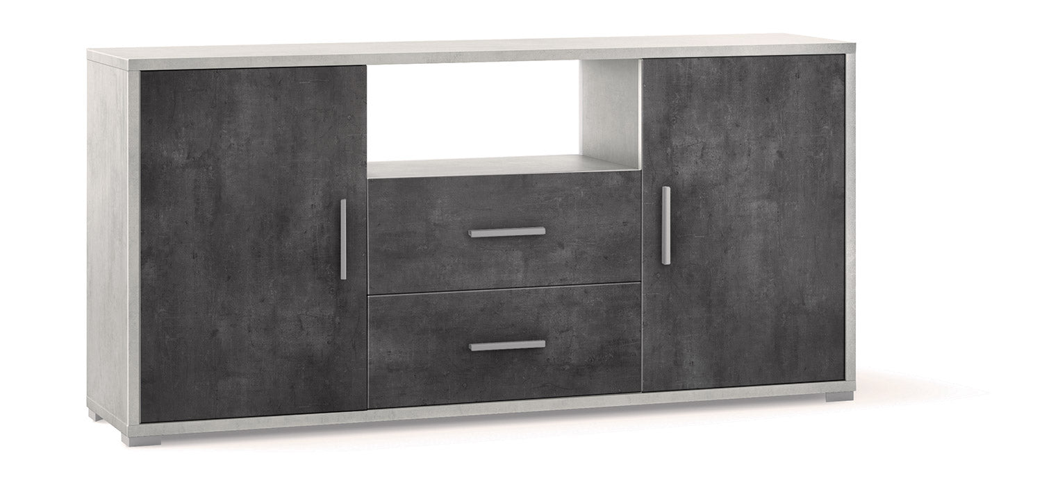 Madia 2 Ante 2 Cassetti 174x84x41 cm Ossido Bianco/Ossido Nero