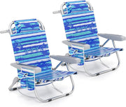 Sedia da Spiaggia, Sdraio Pieghevole a 5 Posizioni con Portabicchieri, Poltrona da Spiaggia con Cuscino per Testa e Zaino, Sedia da Campeggio Portatile, Portata 150 kg (Blu Scuro,2)
