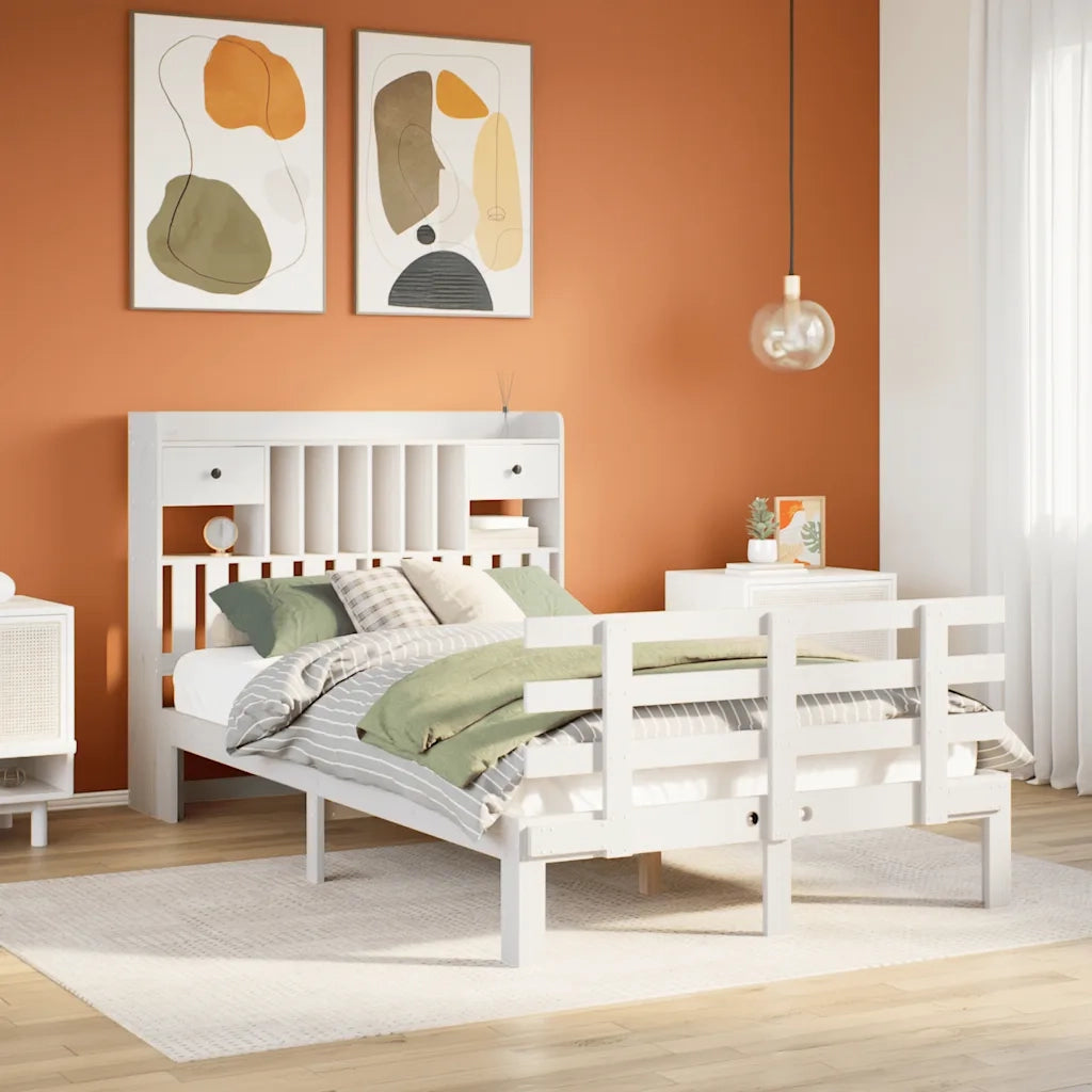 Letto Libreria senza Materasso Bianco 135x190 cm Legno di Pino 3322787