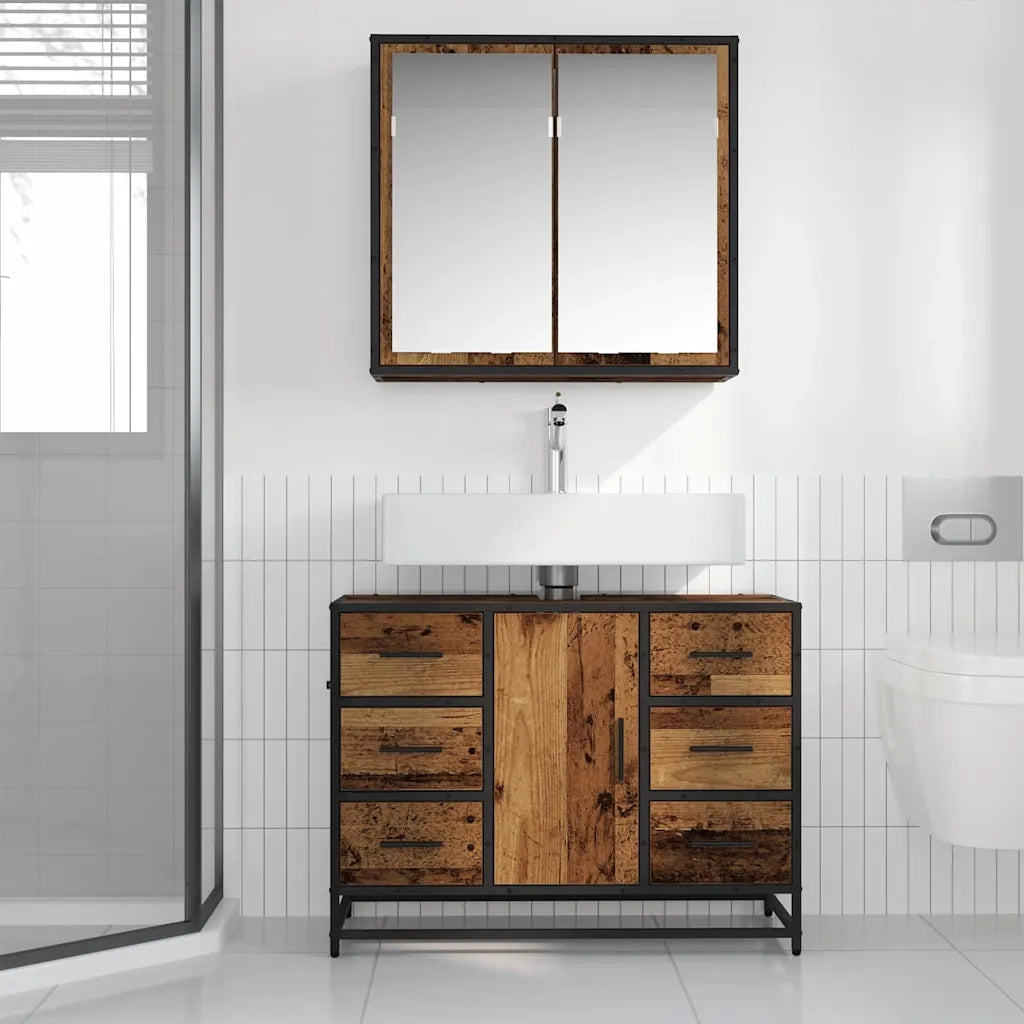 vidaXL Set di mobili per il bagno 2 pcs Legno vecchio 80 x 33 x 60 cm