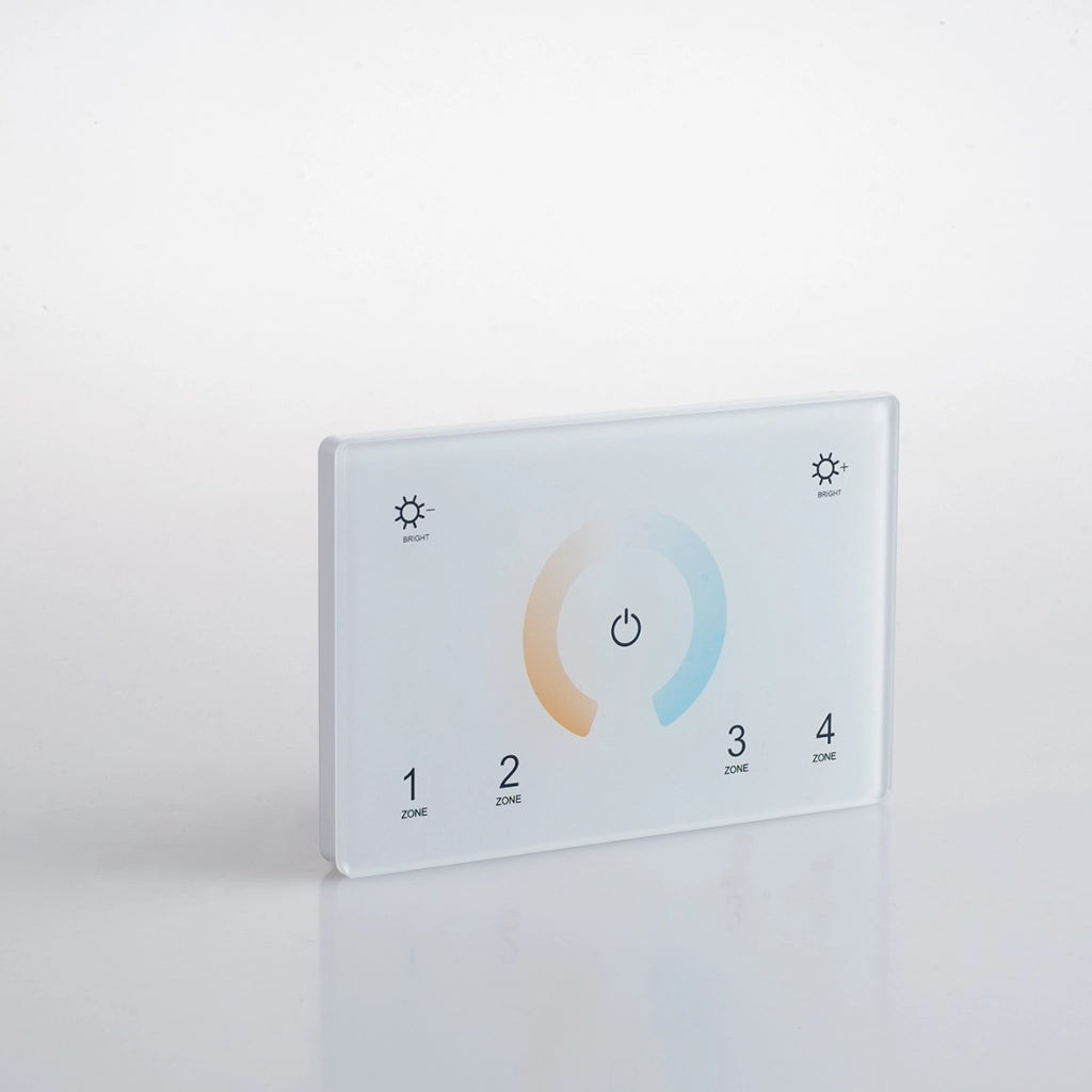 WALLPAD RF 2,4G CONTROLLO CCT BIANCO DINAMICO 4 ZONE 2 CANALI 230V COLLEGABILE CON DMX512 12X8X3,7CM