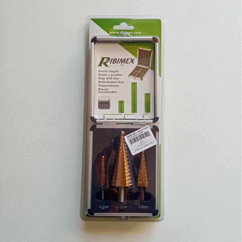 Ribimex set 3 punte frese a scalini hss per legno acciaio plastica