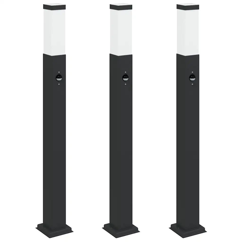 Lampioni a paletto con sensore 3 pz 80 cm neri IP44 4006080