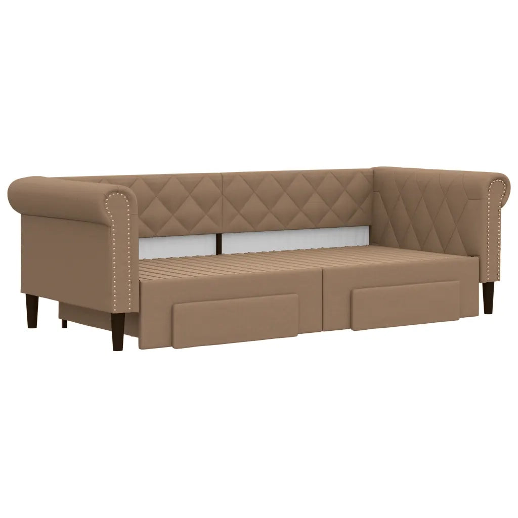 Divano Letto Estraibile Cassetti-Sofa Letto-Daybed Cappuccino 90x200cm Similpelle