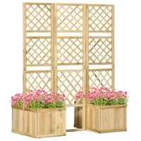 Paravento, Schermatura per Giardino Pieghevole con 4 fioriere in Legno Massello, 133 x 62 x 165 cm, Colore Naturale